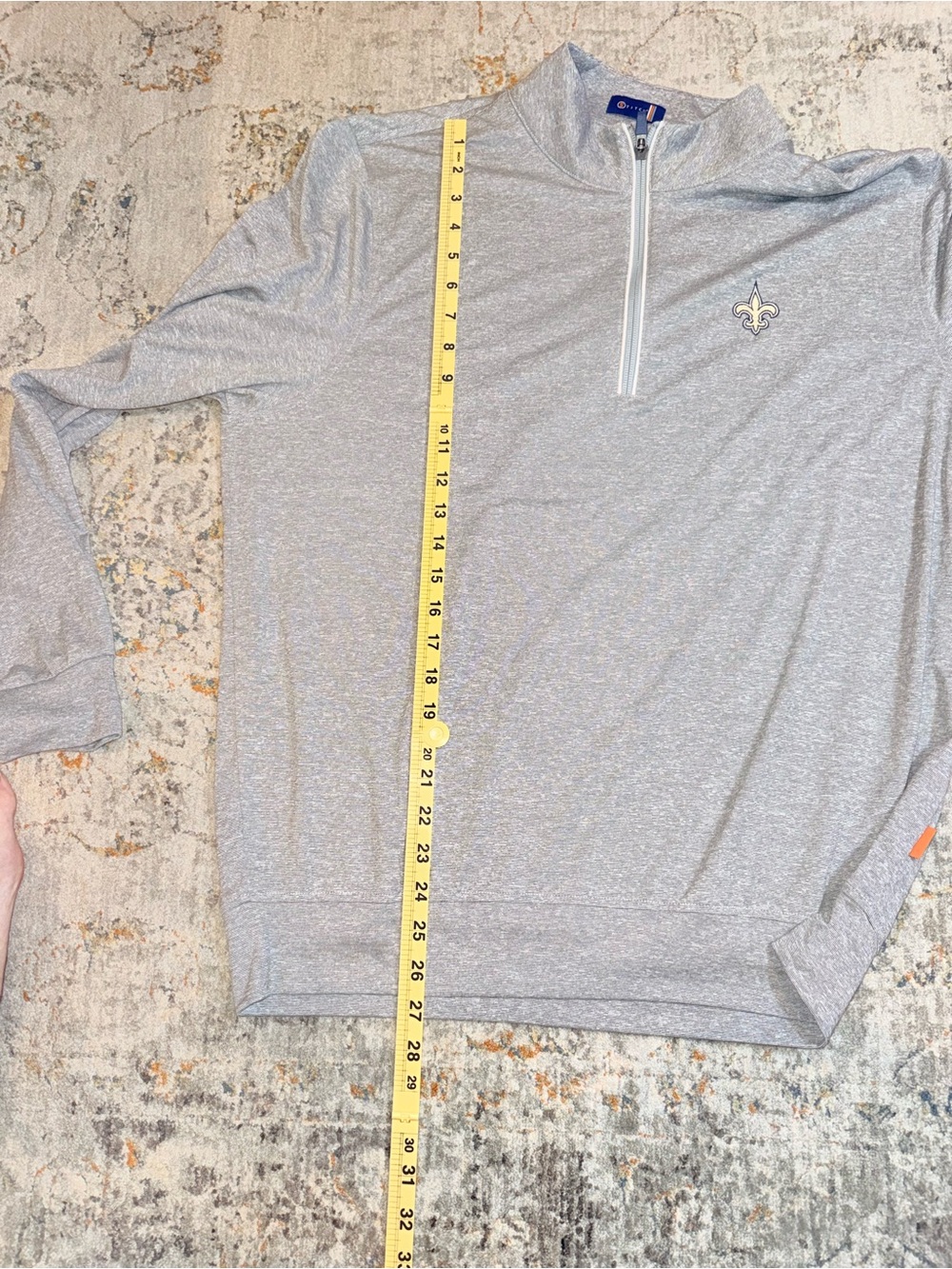New Orleans Saints Men’s Heather Gray Quarter-Zip Pullover Stitch L A101 - Picture 8 of 10